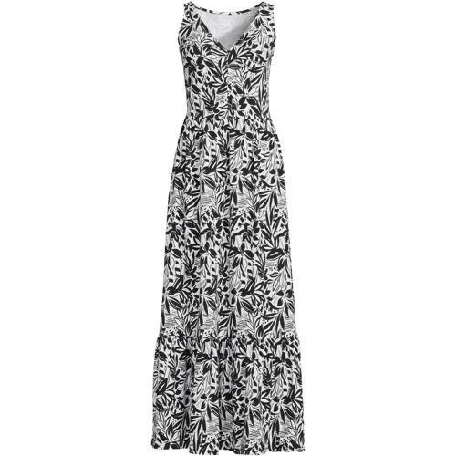 Maxikleid aus Baumwolle/Modal-Mix mit V-Ausschnitt, Damen,  Schwarz, Elasthan/Baumwoll-Mischung/Baumwolle Modal, by Lands' End