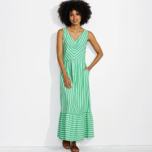 Maxikleid aus Baumwolle/Modal-Mix mit V-Ausschnitt, Damen,  Grün, Elasthan/Baumwoll-Mischung/Baumwolle Modal, by Lands' End