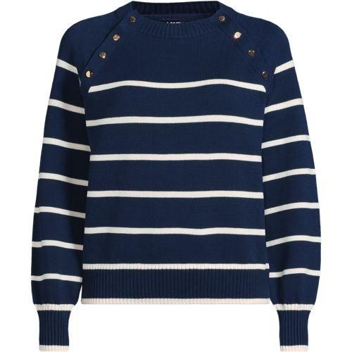 Pullover DRIFTER mit Schulterknöpfen, Damen,  Blau, Baumwolle, by Lands' End