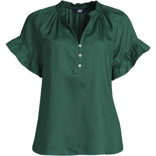 Bluse aus TENCEL mit Rüschenkragen, Damen,  Grün, Kunstseide/Lyocell (Viskose), by Lands' End
