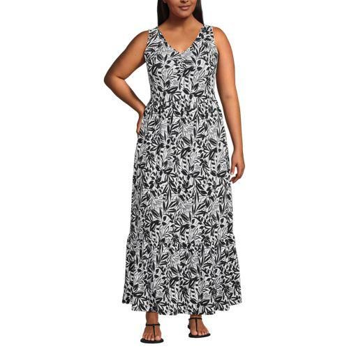Maxikleid aus Baumwolle/Modal-Mix mit V-Ausschnitt, Damen,  Schwarz, Elasthan/Baumwoll-Mischung/Baumwolle Modal, by Lands' End