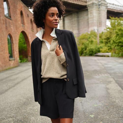 Bundfalten-Shorts aus Crêpe 18 cm, Damen,  Schwarz, Baumwolle/Polyester, by Lands' End