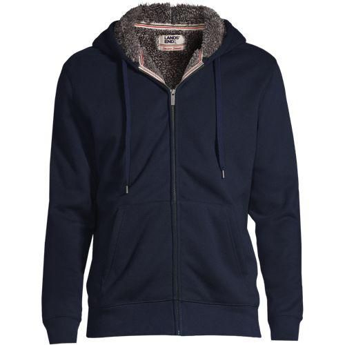Sweat-Kapuzenjacke mit Teddyfleece-Innenseite, Herren,  Blau, Elasthan/Baumwoll-Mischung, by Lands' End