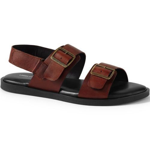 Leder-Sandalen mit Schnallen und Fersenriemen, Herren,  Braun, Leder, by Lands' End