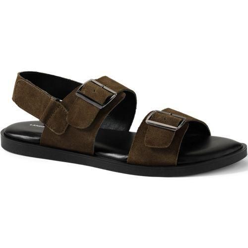 Leder-Sandalen mit Schnallen und Fersenriemen, Herren,  Beige, Leder, by Lands' End