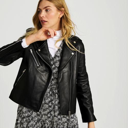 Leder-Bikerjacke, Damen,  Schwarz, Leder, by Lands' End