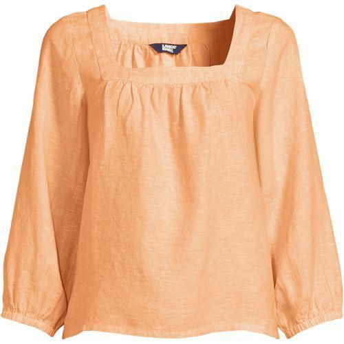 Leinen-Bauernbluse mit 3/4-Ärmeln, Damen,  Grün, Leinen, by Lands' End