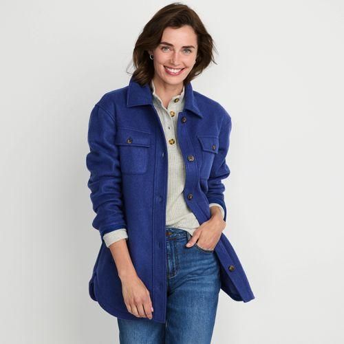 Luxe Fleece-Hemdjacke, Damen,  Blau, Polyester, by Lands' End