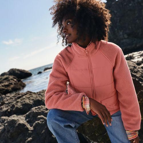 Steppjacke mit Teddy-Ärmeln, Damen,  Rot, Polyester, by Lands' End