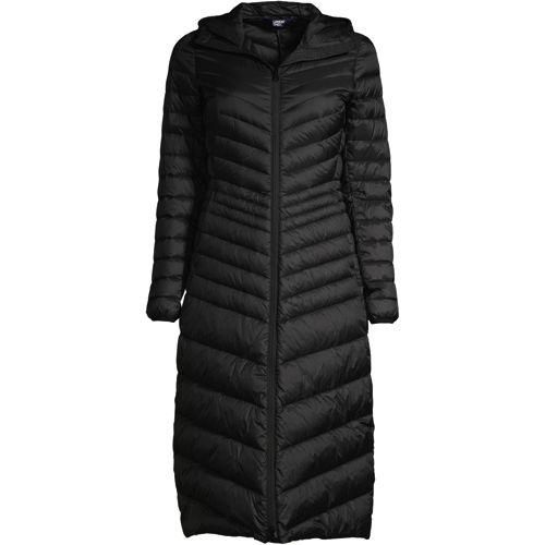 Maxi-Daunenmantel WANDERWEIGHT Verstaubar Ultraleicht mit Kapuze, Damen,  Schwarz, Nylon/Entendaunen, by Lands' End