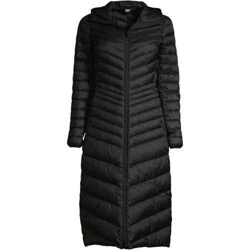 Maxi-Daunenmantel WANDERWEIGHT Verstaubar Ultraleicht mit Kapuze, Damen,  Schwarz, Nylon/Entendaunen, by Lands' End