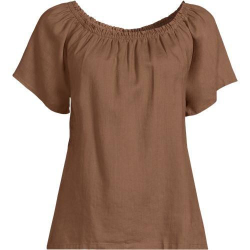 Leinen-Shirt mit gerafftem Ausschnitt, Damen,  Braun, Leinen, by Lands' End