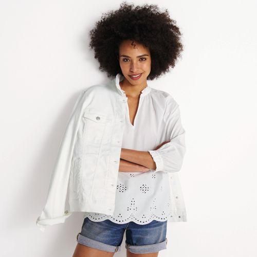 Bluse mit Lochmuster und geschlitztem Ausschnitt, Damen,  Weiß, by Lands' End
