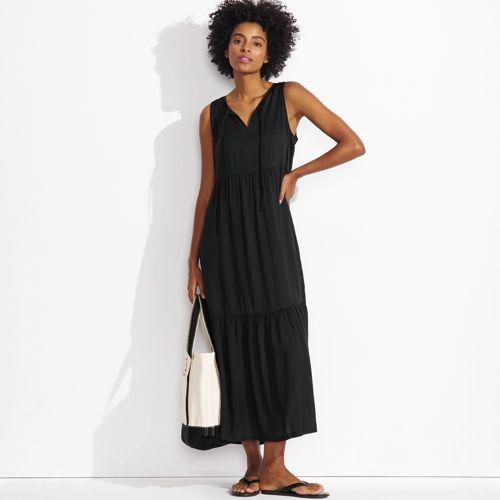 Maxi Strandkleid, Damen,  Schwarz, Baumwolle Modal, by Lands' End