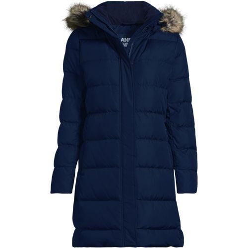 Daunenmantel mit Kapuze, Damen,  Blau, Polyester, by Lands' End