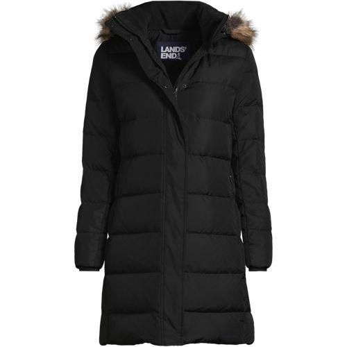 Daunenmantel mit Kapuze, Damen,  Schwarz, Polyester, by Lands' End