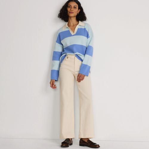 Feinstrick-Polopullover mit Rugbystreifen, Damen,  Blau, Baumwolle, by Lands' End