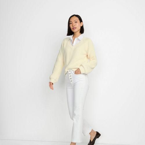 Kurze Schlagjeans, Damen,  Weiß, Elasthan/Baumwoll-Mischung/Polyester-Mischung, by Lands' End