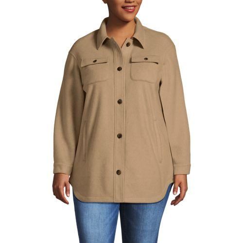 Luxe Fleece-Hemdjacke, Damen,  Braun, Polyester, by Lands' End