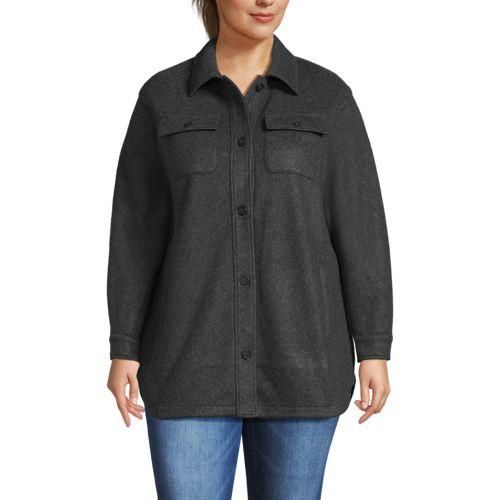 Luxe Fleece-Hemdjacke, Damen,  Schwarz, Polyester, by Lands' End