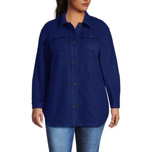 Luxe Fleece-Hemdjacke, Damen,  Blau, Polyester, by Lands' End