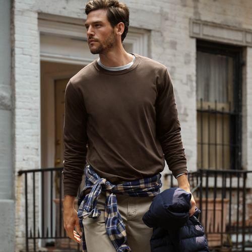 Super-T Langarm-Shirt, Classic Fit, Herren,  Braun, Baumwolle, by Lands' End