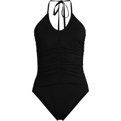 Wandelbarer Neckholder-Badeanzug, hoher Beinausschnitt, Damen,  Schwarz, Nylon-Mischung, by Lands' End