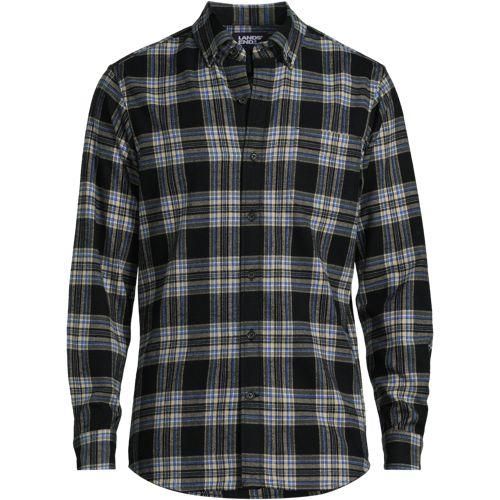 Flanellhemd, Classic Fit, Herren,  Schwarz, Baumwolle, by Lands' End