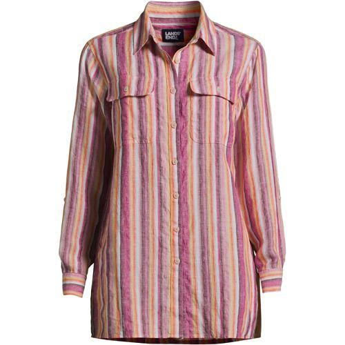 Leinen-Hemdbluse im Worker-Stil, Damen,  Pink, Leinen, by Lands' End