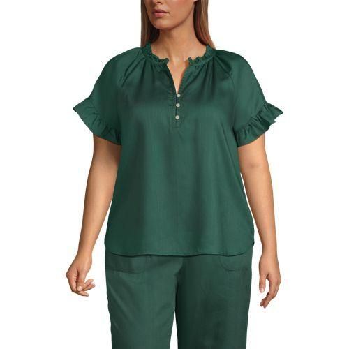Bluse aus TENCEL mit Rüschenkragen, Damen,  Grün, Kunstseide/Lyocell (Viskose), by Lands' End
