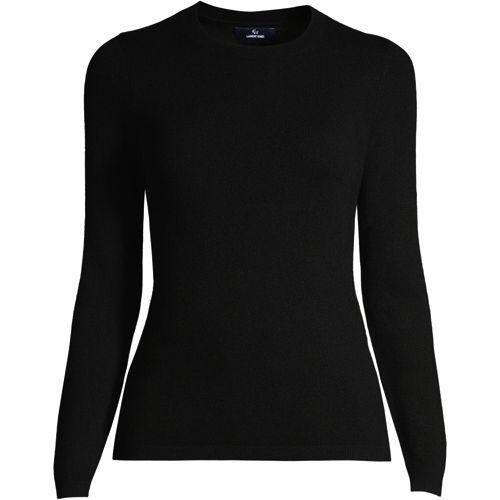 Kaschmir-Pullover mit rundem Ausschnitt, Damen,  Schwarz, Kaschmir, by Lands' End