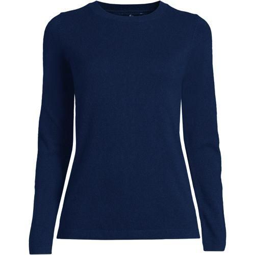 Kaschmir-Pullover mit rundem Ausschnitt, Damen,  Blau, Kaschmir, by Lands' End