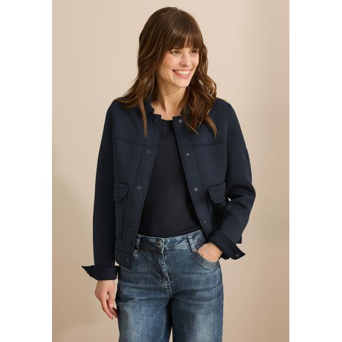 Kurzjacke CECIL, Damen, Gr. XL (44), blau (schwarz navy blau), Stoff, Obermaterial: 93% Polyester, 7% Elasthan; Futter: 100% Polyester, unifarben, casual, normal kurz, V-Ausschnitt, Langarm Bündchen, Jacken, aus elastischem Materialmix