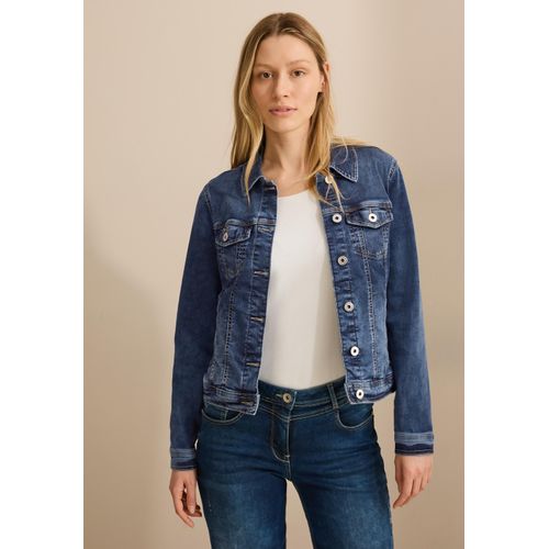 Jeansjacke CECIL, Damen, Gr. XXL (46), blau (mid blau wash), Jeans, Obermaterial: 82% Baumwolle, 16% Polyester, 2% Elasthan; Futter: 100% Baumwolle, unifarben, casual, normal normal, V-Ausschnitt, Langarm Manschette, Jacken, mit durchgehender Knopfleiste vorn, Topseller