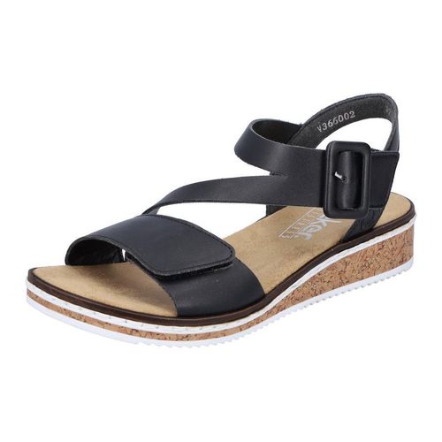 Riemchensandale RIEKER, Damen, Gr. 38, schwarz, Lederimitat, elegant, Schuhe, Sommerschuh, Sandalette, Keilabsatz, mit asymmetrischem Riemchen