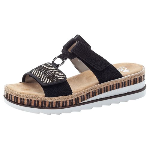 Pantolette RIEKER, Damen, Gr. 38, schwarz, Nubuklederimitat, sportlich, Schuhe, Keilabsatz, Sommerschuh, Schlappen mit weicher Innensohle, Topseller