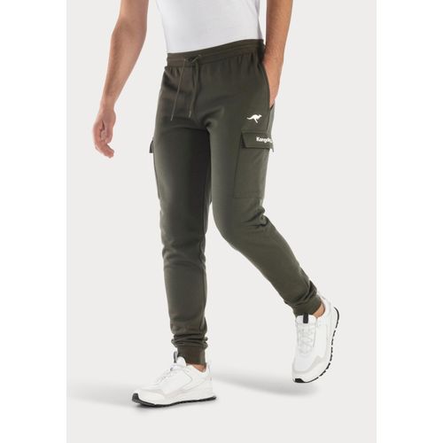 Sweathose KANGAROOS, Herren, Gr. 44/46 (S), N-Gr, grün (khaki), angeraute Sweatware, Obermaterial: 60% Baumwolle, 40% Polyester, unifarben, sportlich, bequem lang, Hosen, Jogginghose mit Kordel, Relaxhose leichte Sweat-Qualtität