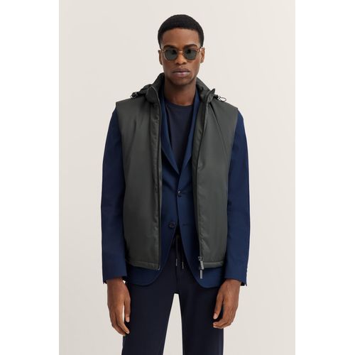 Funktionsweste BUGATTI, Herren, Gr. 48, 270, dunkelgrau, 100% Polyester, unifarben, casual, regular fit, ohne Ausschnitt, Westen, wasserabweisend mit Kapuze