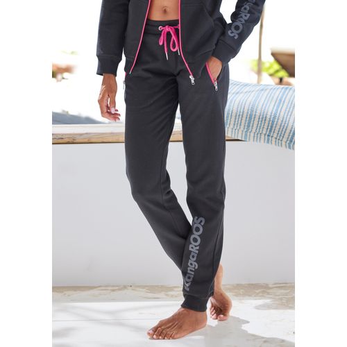 Sweathose KANGAROOS, Damen, Gr. 48/50, N-Gr, schwarz, Single Jersey, Obermaterial: 60% Baumwolle, 40% Polyester, unifarben mit Farbeinsatz, bedruckt, kontrastfarbene Details, sportlich, Basic lang, Hosen, mit kontrastfarbenen Details, Loungewear