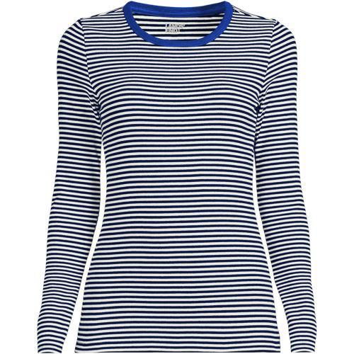 Langarmshirt aus mikrofeinem Baumwollripp, Damen,  Blau, Baumwolle/Elasthan, by Lands' End