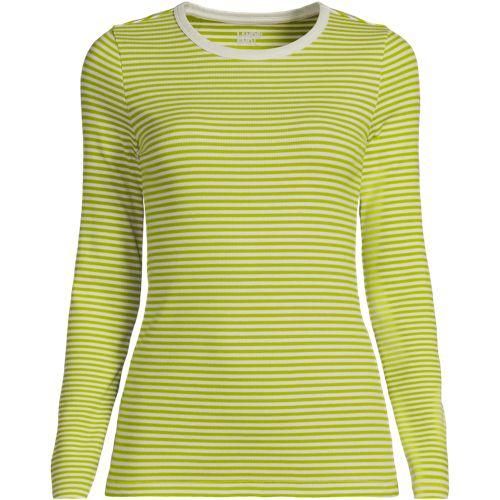 Langarmshirt aus mikrofeinem Baumwollripp, Damen,  Grün, Baumwolle/Elasthan, by Lands' End