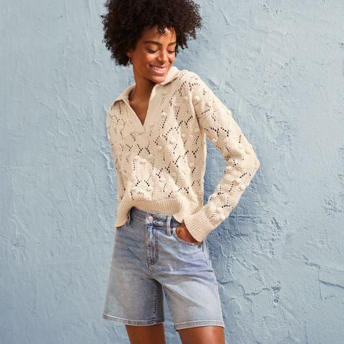 Recover Jeansshorts, Damen,  Blau, Elasthan/Baumwoll-Mischung/Polyester-Mischung, by Lands' End