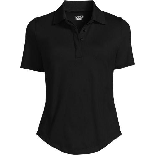 Active Poloshirt mit kurzen Ärmeln, Damen,  Schwarz, Elasthan/Polyester, by Lands' End