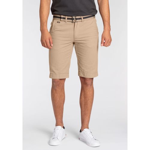 Chinoshorts BRUNO BANANI, Herren, Gr. 34, N-Gr, beige, Twill, Obermaterial: 100% Baumwolle, unifarben, casual, slim fit knieumspielend, Hosen, inklusive Gürtel