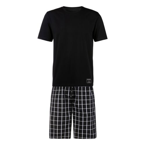 Pyjama AUTHENTIC LE JOGGER, Herren, Gr. 56/58 (XL), schwarz (schwarz, kariert), Jersey, Webqualität, Obermaterial: 100% Baumwolle. Obermaterial Hose: 100% Baumwolle, kariert, Basic, bequem lang, Rundhals, Kurzarm abgesteppte Kante, Homewear-Sets Pyjama, Schlafanzug mit karierter Webhose