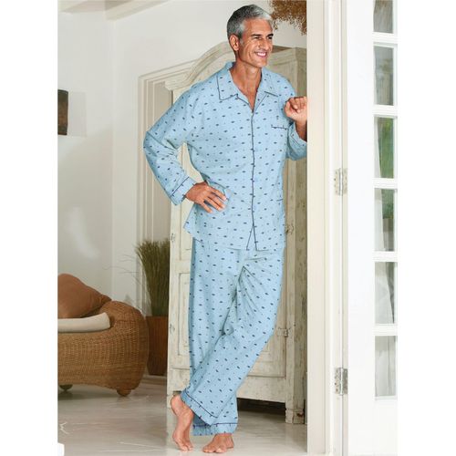 Schlafanzug KINGS CLUB, Herren, Gr. 48/50, blau (hellblau), 100% Baumwolle, Langarm, Homewear-Sets