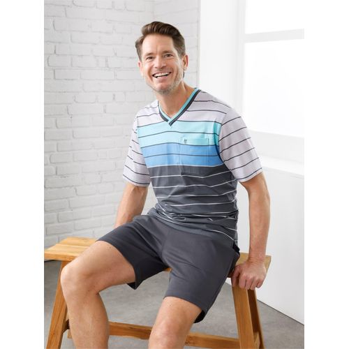 Shorty HAJO, Herren, Gr. 52/54, schwarz (anthrazit, hellgrau, geringelt), 62% Baumwolle, 38% Polyester, Homewear-Sets