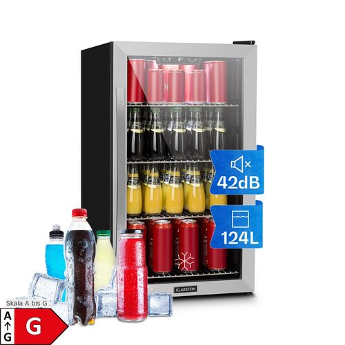Beersafe 4XL Kühlschrank 124 Liter 4 Böden Panoramaglastür Edelstahl Silber 124 Liter