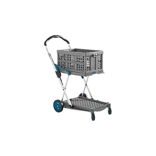 Klappmobil CLAX®, 2 Etagen, Tragkraft bis 60 kg, Lenk- & Bockrollen, inkl. 46 l Klappbox, Aluminium & Kunststoff, grau/petrol