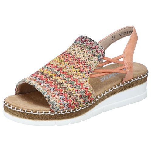 Sandale RIEKER, Damen, Gr. 39, bunt (aprikot multi), Bast, Nubuklederimitat, Flechtoptik, feminin, Schuhe, Sommerschuh, Sandalette, Keilabsatz, in modischer Flechtoptik